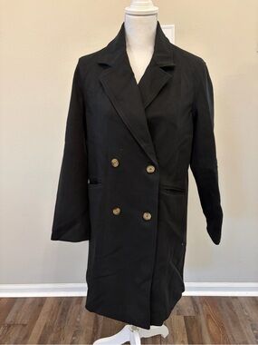 Classic Black Double-Breasted Women's Coat, size medium